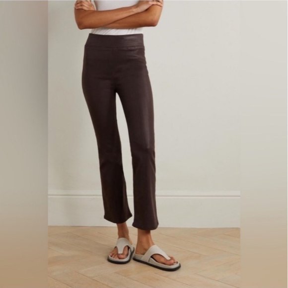 FRAME Jetset Crop COATED JEANS High-Rise Bootcut Brown - Picture 1 of 15